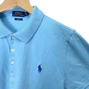 POLO RALPH LAUREN SLIM FIT ポロシャツ カットソー ロゴ刺繍 半袖 水色 XL AA