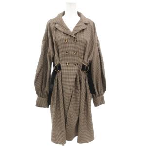 ミニシャツワンピース M 茶 ブラウン チェック柄 長袖 サイドベルト /GV
