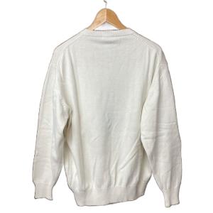 Papas ロゴ 国旗 ニット セーター 長袖 クルーネック コットン プルオーバー 白 ホワイト