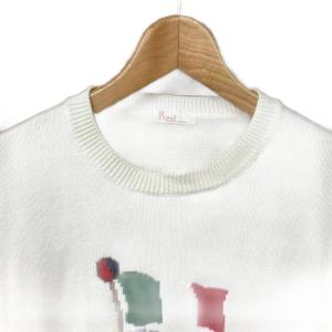 Papas ロゴ 国旗 ニット セーター 長袖 クルーネック コットン プルオーバー 白 ホワイト