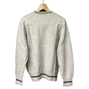 Papas Pロゴ ニット 長袖 ワッペン ウール混 ライン ハーフボタン プルオーバー L グレー