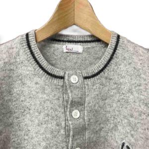 Papas Pロゴ ニット 長袖 ワッペン ウール混 ライン ハーフボタン プルオーバー L グレー