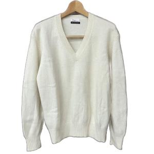 Vネック カシミヤ ニット セーター 長袖 ロゴ刺? アイボリー