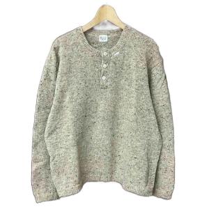 ウール混 ニット セーター 長袖 クルーネック ハーフボタン L ベージュ