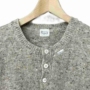 Papas ウール混 ニット セーター 長袖 クルーネック ハーフボタン L ベージュ