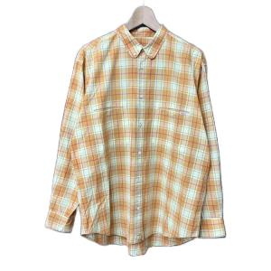 チェック柄 ボタンダウン シャツ 長袖 コットン  L イエロー オレンジ