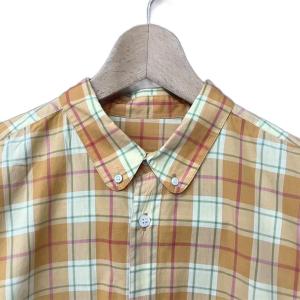 Papas チェック柄 ボタンダウン シャツ 長袖 コットン  L イエロー オレンジ