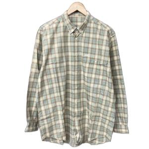 チェック柄 ボタンダウン シャツ 長袖 コットン M ベージュ グリーン