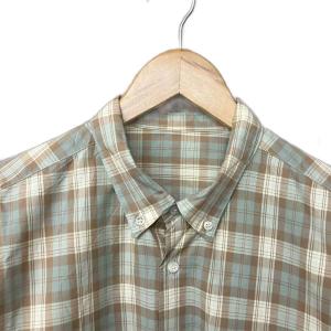 Papas チェック柄 ボタンダウン シャツ 長袖 コットン M ベージュ グリーン