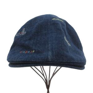 Papas +プラス ハンチング 帽子 車刺繍 デニム生地 ロゴ インディゴブルー /JS