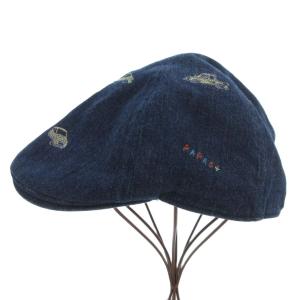 Papas +プラス ハンチング 帽子 車刺繍 デニム生地 ロゴ インディゴブルー /JS