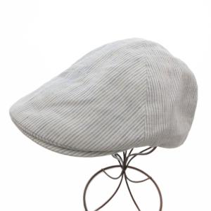 +プラス ハンチング 帽子 ヒッコリー ストライプ 麻 リネン ライトブルー 白 ホワイト /JS