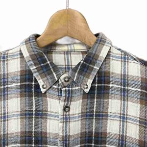 Papas チェック柄 ボタンダウン ネルシャツ 長袖 シャツ コットン 50 L ブラウン ブルー アイボリー