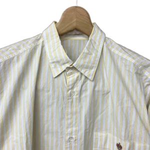 Papas ストライプ柄 シャツ 長袖 コットン 刺? 48 M 黄 イエロー 白 ホワイト