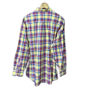 Papas チェック柄 ボタンダウン シャツ 長袖 コットン M レッド ブルー イエロー マルチカラー