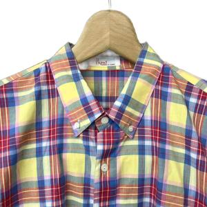 Papas チェック柄 ボタンダウン シャツ 長袖 コットン M レッド ブルー イエロー マルチカラー