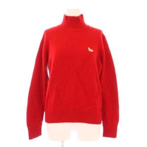 ニット セーター 長袖 ハイネック ワンポイント ウール XS 赤 レッド /BB