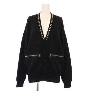 スタッズカーディガン ニット 長袖 Vネック ストレッチ 装飾 F 黒 ブラック 01213ND01 /BB