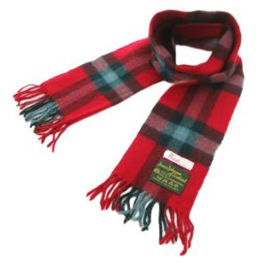 James Johnston 美品 マフラー フリンジ チェック ラムウール スコットランド製 赤 レッド