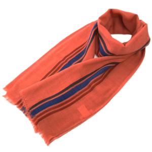 ストール マフラー ストライプ フリンジ ウール 赤茶色 レッド ブラウン /JS