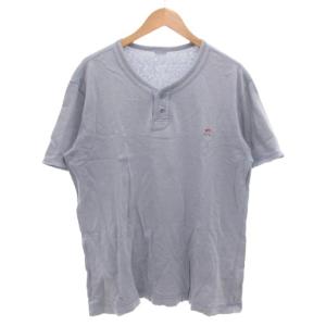 ヘンリーネック Tシャツ 半袖 L ロゴ刺繍 青 ライトブルー /GV