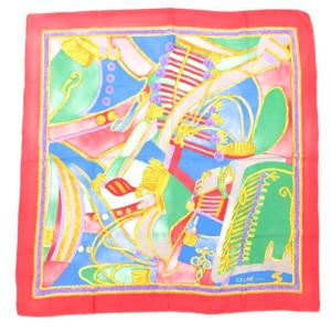 スカーフ 大判 総柄 シルク 赤 レッド 緑 グリーン 青 ブルー /AE GY47