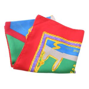 CELINE スカーフ 大判 総柄 シルク 赤 レッド 緑 グリーン 青 ブルー /AE GY47