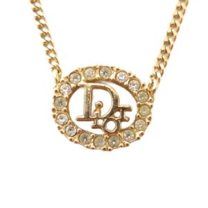 Christian Dior 美品 ネックレス ペンダント ロゴ ラインストーン ゴールドカラー /AE GY47