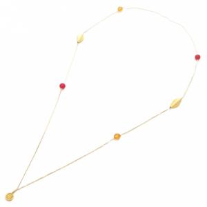 美品 ネックレス ビーズ  リーフモチーフ ロゴ ゴールドカラー /AE GY47