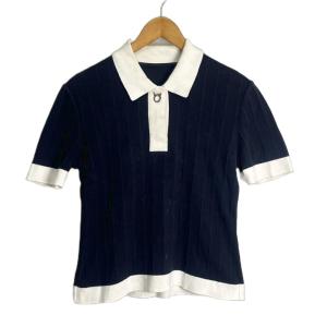 ガンチーニ ポロシャツ 半袖 バイカラー ニット素材 紺 ネイビー 白 ホワイト