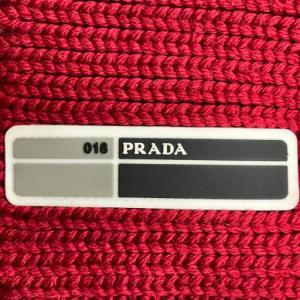 PRADA Red Knit Wool Scarf ニットウールマフラー ロゴ 赤 レッド AA