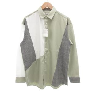 tk. タグ付き グレンチェック切替シャツ 長袖 千鳥格子柄 L 緑 グリーン 白 ホワイト C01-84161