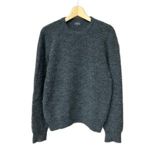 ウール クルーネック ニット セーター 長袖 無地 M ダークグレー
