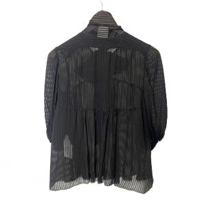 Drawer ボウタイブラウス シャツ シアー シースルー ストライプ 半袖 五分袖 36 黒 ブラック