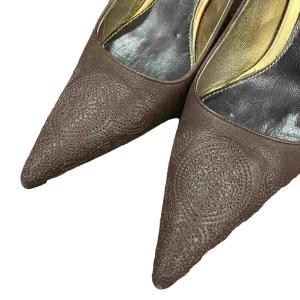 PRADA 型押しパンプス レザー ヒール 38 24.0cm 茶 ブラウン AA