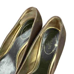 PRADA 型押しパンプス レザー ヒール 38 24.0cm 茶 ブラウン AA