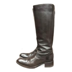 レザー ロングブーツ ジップアップ 38 24.0cm 茶 ブラウン