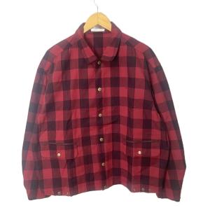 チェック ブルゾン ジャケット ロゴ刺繍 M 赤 レッド