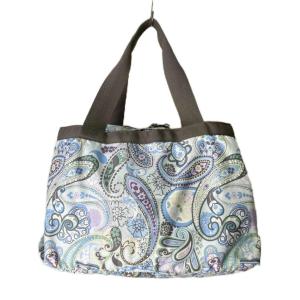 総柄 ペイズリー柄 トートバッグ ハンドバッグ ナイロン ポーチ付き 水色 グレー マルチカラー