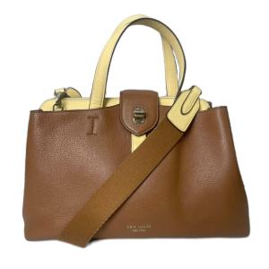 エッセンシャル ラージ サッチェル レザー バイカラー 2WAY ショルダーバッグ ハンドバッグ 茶 ブラウン