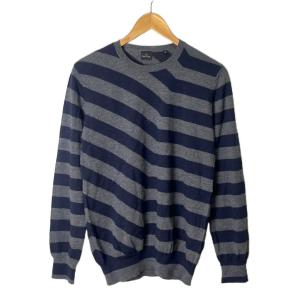 ボーダー メリノウール ニット 長袖 セーター クルーネック M グレー ネイビー