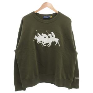 スウェット トレーナー 長袖 裏起毛 XL カーキ ロゴ刺繍 ビッグトリプルポニー /GV GY19