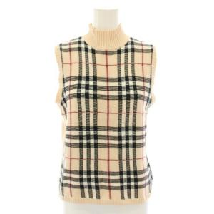 ニット セーター ハイネック ノースリーブ ベスト プルオーバー ノバチェック 38 ベージュ 黒 ブラック