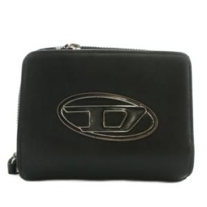 財布 二つ折り レザー ラウンドファスナー Dロゴ 黒 ブラック /XZ GY11