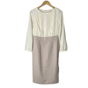 ドッキングワンピース 切替 バイカラー 長袖 ひざ丈 38 M ピンク ホワイト M5J31-694-40