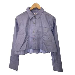 美品 ハート釦バックフレアクロップドシャツ ブラウス 長袖 38 3486604 ブルー