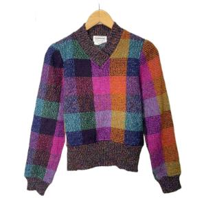 Vネック セーター ニット モヘア混 長袖 S ピンク オレンジ グリーン マルチカラー