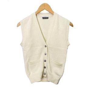 100%カシミヤ ニット ベスト 前開き 36 ホワイト AA