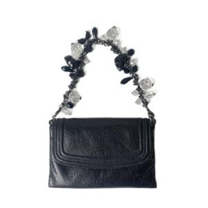 ドクロチェーン ミニハンドバッグ ミニポーチ レザー ブラック