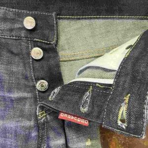 DSQUARED2 ダメージ加工 泥ペイント加工 デニムパンツ ジーンズ ロゴプレート付 S71LA0437 48 インディゴ